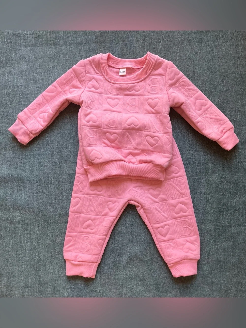 Baby Pink Quilted Heart Two-Piece Sweatshirt and Joggers Set